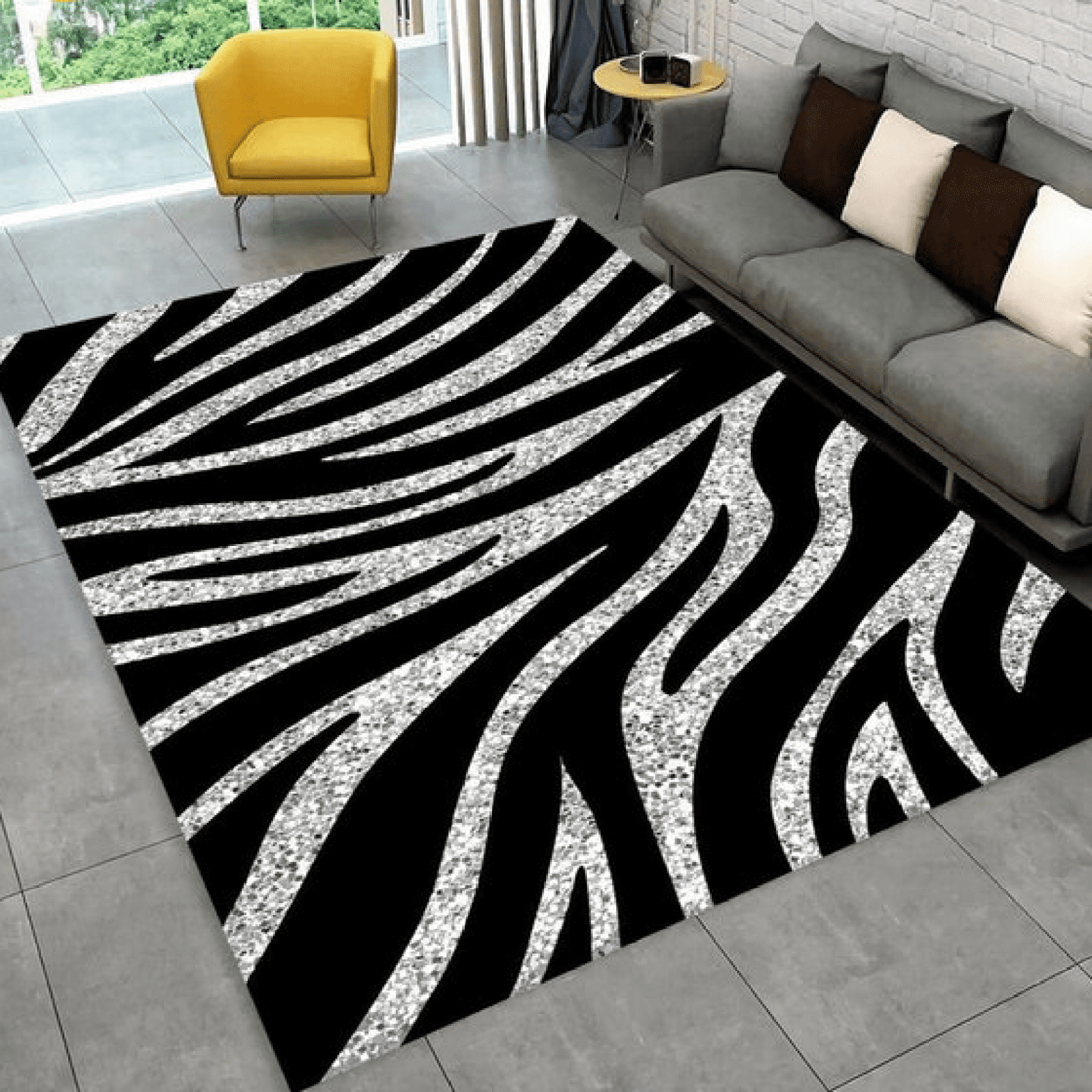 Black And White Zebra Area Rugs, Modern Abstract Art Rug, Irregular Striped Carpet, Zebra Print