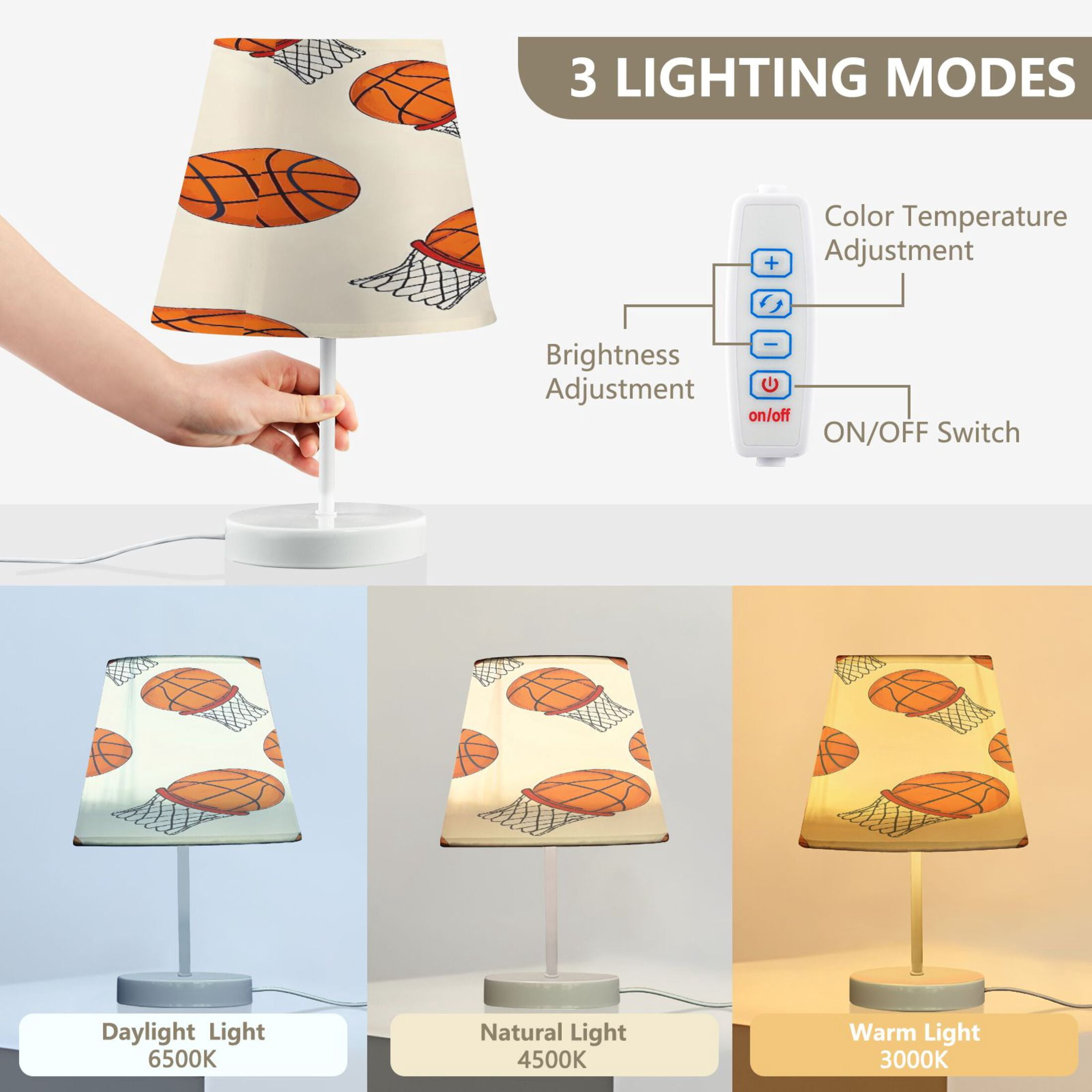 Ryvnso LED Bedside Table Lamp Basketball Bedroom Desk Lamps Nightstand Lampshade M