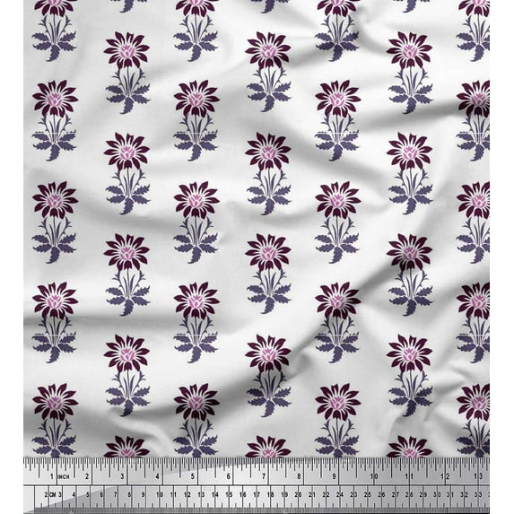 Soimoi Poly Georgette Fabric Leaves & Floral Block Print Sewing Fabric Yard 42 Inch Wide