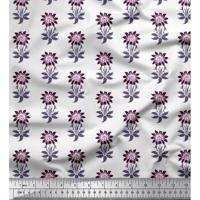Soimoi Polyester Crepe Fabric Leaves & Floral Block Fabric Prints by Yard 52 Inch Wide