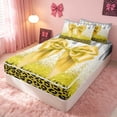 thumbnail image 3 of Homewish Yellow Bow Zipper Twin Comforter Sets with Fitted Sheet and 2 Pillowcases for Girls, Cute Leopard Print Zipper Bedding Set, 3 of 7