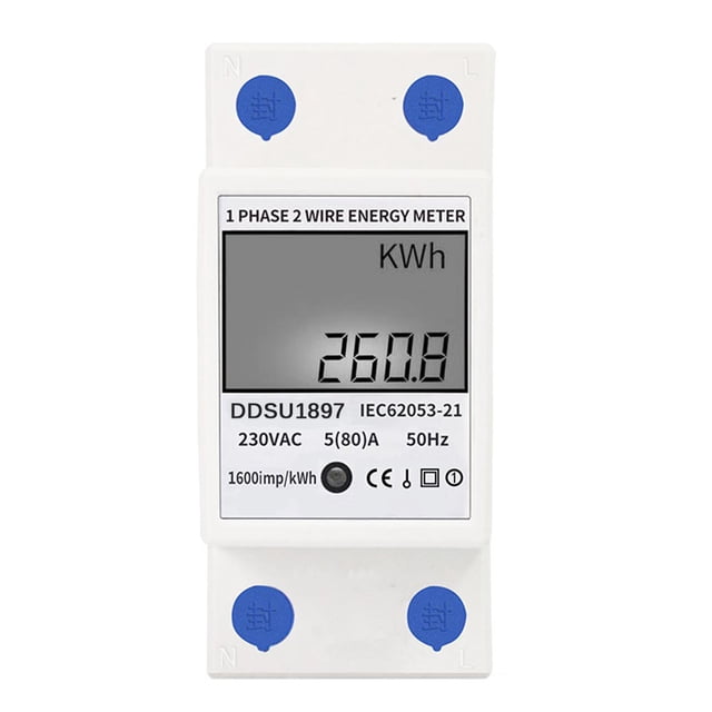 Graflsoa Compact DIN Rail Single Phase Energy Meter with LCD Display, 220V 80A, Auto-Loop Data, High Accuracy, Easy Installation - DDSU1897