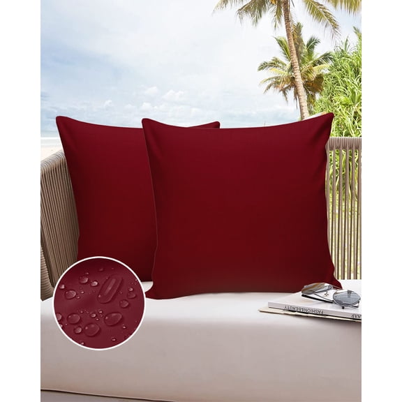 Minimalist Art Burgundy Red Color Outdoor Pillow Covers Waterproof Throw Pillow Cover 18x18in Set of 2,Square Decorative Pillowcases Cushion Case for Patio Sofa Couch,Solid Pure Dark Maroon