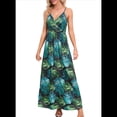 thumbnail image 2 of Vestido de Verano 2025 para Mujer, con Estampado Floral, Lazo Frontal, Tirantes Finos, Informal, Bohemio, , Suelto, Verde, XL, 2 of 6