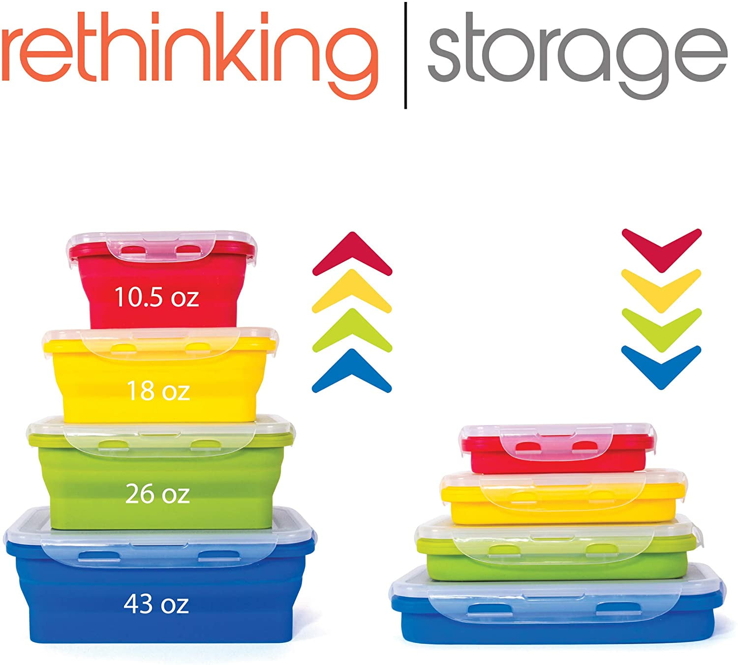 Thin Bins Collapsible Containers Set of 4 Rectangle Silicone Food Storage Containers - Thumbnail 3