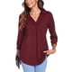thumbnail image 3 of Blusa Cuello En V Manga 3/4 Color Puro para Mujer Camisa Plisada Suelta Casual para Verano Primavera Vino Rojo XL, 3 of 6