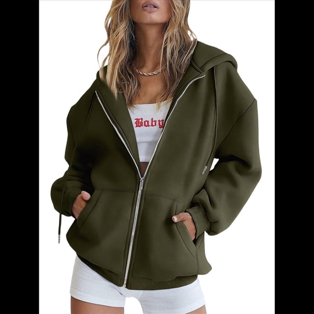 Sudaderas con Capucha y Cremallera para Mujer, Sudaderas Extragrandes, Conjuntos de Moda Escolar para Otoño, Chaquetas Informales, Ropa de Invierno Verde XL