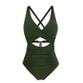 thumbnail image 4 of Baqcunre Women's One Piece Swimsuits Tummy Control Cutout High Waisted Bathing Suit Wrap Tie Back One Piece Swimsuit, 1Pc Swimwear Army Green L, 4 of 4