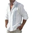 thumbnail image 2 of NaWent Men's Cuban Guayabera Shirts - Casual Long Sleeve Cotton Linen Button Down Shirt Summer Regular Fit Beach Tops White 10(XL), 2 of 6