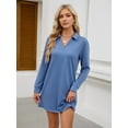 thumbnail image 6 of Women'S Autumn Dress 2025 Lapel Long Sleeve Casual Loose V-Neck Solid Color Sports Sweater Dress Sea Blue XL, 6 of 8