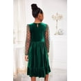 thumbnail image 5 of Oudiya Girls Midi Dresses Contrast Mesh Long Sleeve Velvet A-Line Vintage Party Dress with Pockets for Girls 6-13Y, 5 of 7