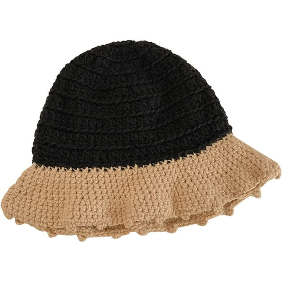 CoCopeaunts Wide Brim Bucket Hats Color Matching Crochet Knitted Warm Winter Hat Women Fisherman Caps Fashion Streetwear