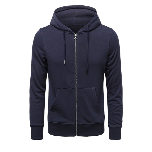 MIASHUI Men's Multi-Color Casual Zip Up Hoodie Loose Fit Solid Color Pullover Sweatshirt Lightweight Jacket with Pockets Navy,C