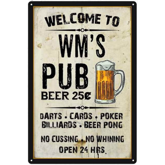 WM'S Pub Sign Vintage Man Cave Bar 8 x 12 High Gloss Metal 208120028367