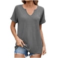 thumbnail image 3 of Women's V Neck Short Sleeve Solid Color T-Shirt Tee Top, Casual Loose Fit Breathable Cotton, Summer Fashion Basic | CSEONE,Gray XL, 3 of 9