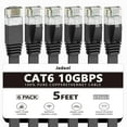 thumbnail image 1 of XUCP-Cat 6 Ethernet Cable 5 Ft (6Pack), Outdoor&Indoor, 10Gbps Support Cat 7 Network, Heavy Duty Flat Internet LAN Patch Cord, High Speed Weatherproof Cable for Router, Modem, Xbox, PS4, Switch, Blac, 1 of 4