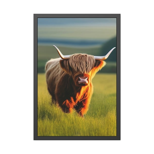 Highland Cow Framed Wall Art, Farmhouse Decor Print, Highland Cow Art