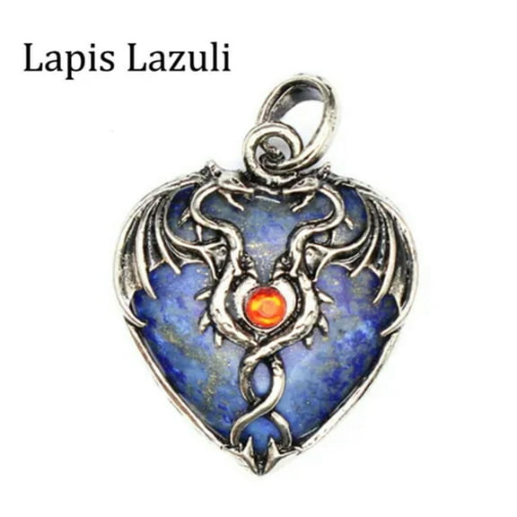 Heart Double Dragon Pendant Natural Crystal Chakra Quartz Skull Healing Reiki