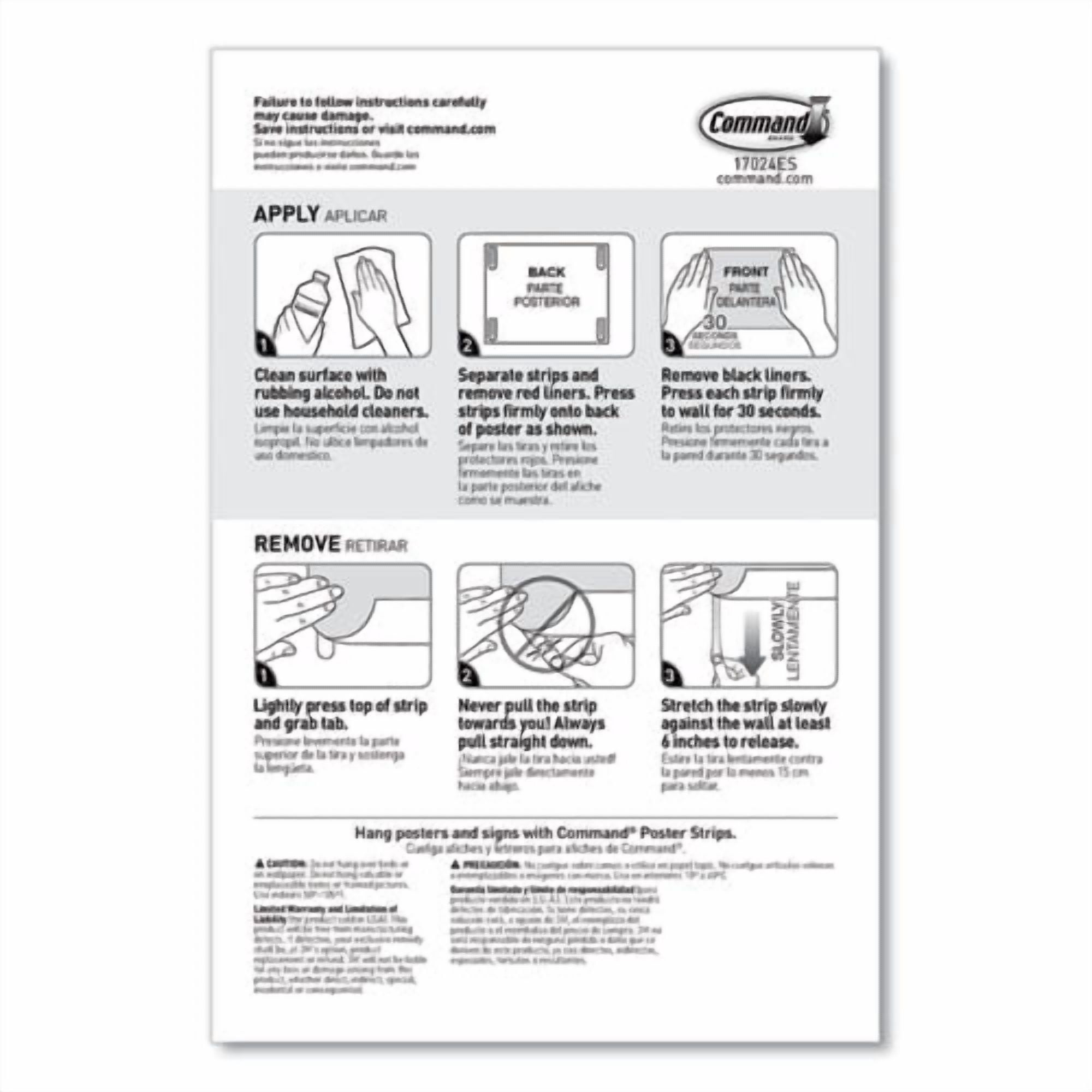Poster Strips, Removable, Holds Up To 1 Lb Per Pair, Small, 0.63 X 1.75, White, 104/pack | Bundle of 10