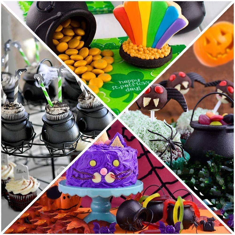 Set De 9 Calderos De Plástico Para Halloween – Olla De Bruja Con Asa, Incluye 1 Grande Y 8 Pequeños, Ideal Para Dulces, Fiestas, Decoración Y Macetero DIY (Negro)