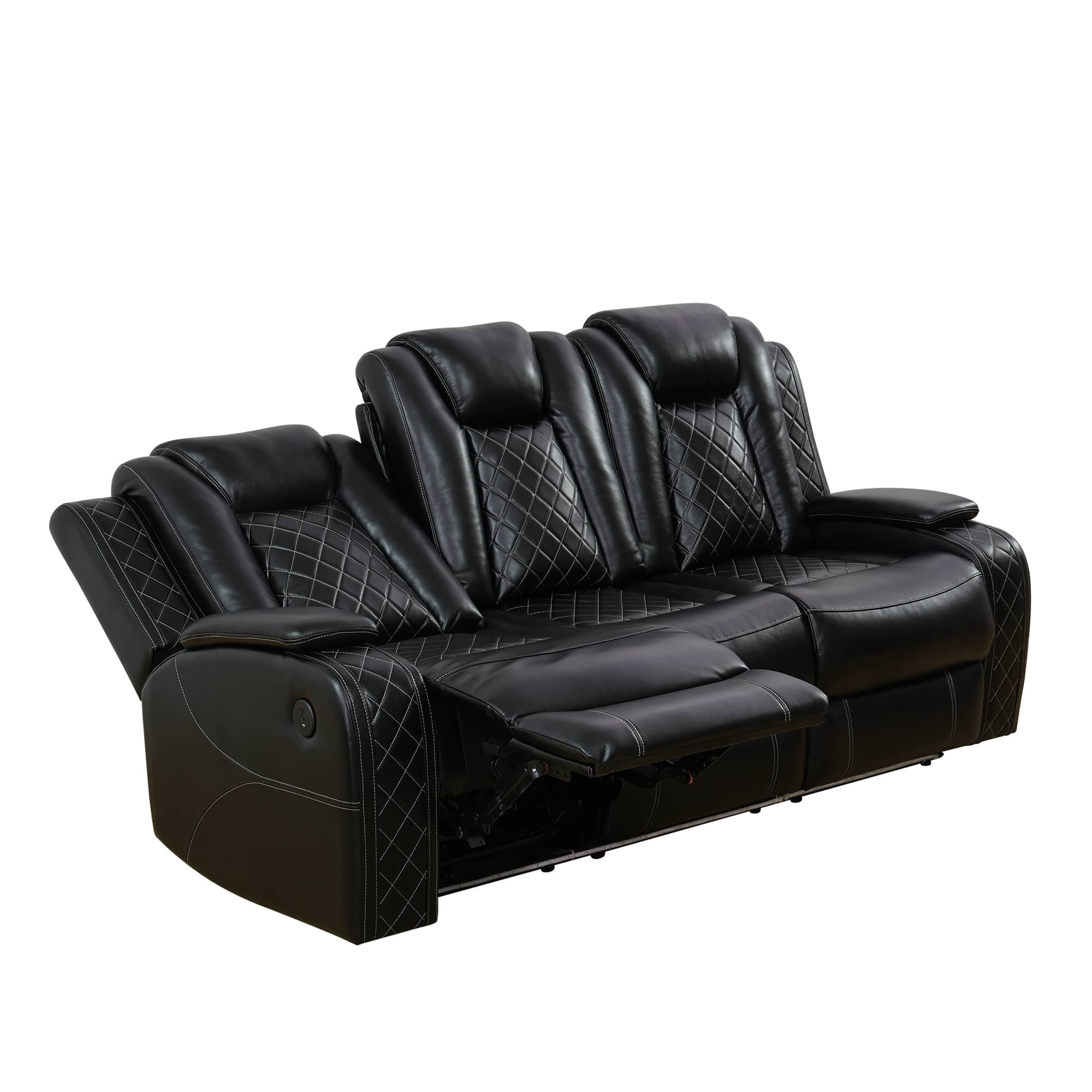 TrumanPick Power Air Leather Recliner Sofa Set with LED Lights Couches for Living Room with USB Port, Cup Holders, Black