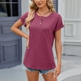 thumbnail image 2 of Plebaso Women's Short Sleeve Tops Button Crew Neck Casual T-Shirts Solid Color Pullover Shirts Summer Tees, 2 of 7