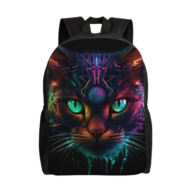 Fotbe Futuristic Cat Warrior Travel Laptop Backpack, Business Slim Sturdy Laptops Backpack, Water Resistant College School Computer Bag Gift Fits 15.6 Inch Notebook
