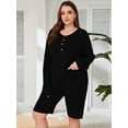 thumbnail image 3 of SHOWMALL Plus Outfit Sets for Women 2 Piece Sweatsuits Black 2X Ribbed Knit Plus Size Matching Loungewear T-shirt Biker Shorts Pajamas Sets, Lightweight for Spring / Summer / Fall / Winter, 3 of 6