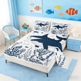 thumbnail image 2 of Manfei Minimalist Whale Full Size Sheets for Kids Boys and Girls, Ocean Animal Bed Sheets 4-Piece, 1 Flat Sheet, 1 Fitted Sheet and 2 Pillowcases, 2 of 6