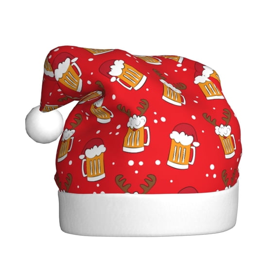 Kowoue Christmas Hat beer Pattern Santa Hat Christmas Hats for Adults, Holiday Unisex Velvet Comfort Xmas Hat for Women Men