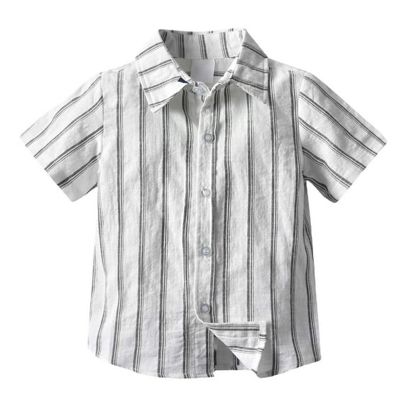 Otqutp Children Soft Tops Toddler Boys Classic Striped Lapel Shirt Cotton Soft Short Sleeved Classic Fit Top with Buttons for 1 To 6 Years