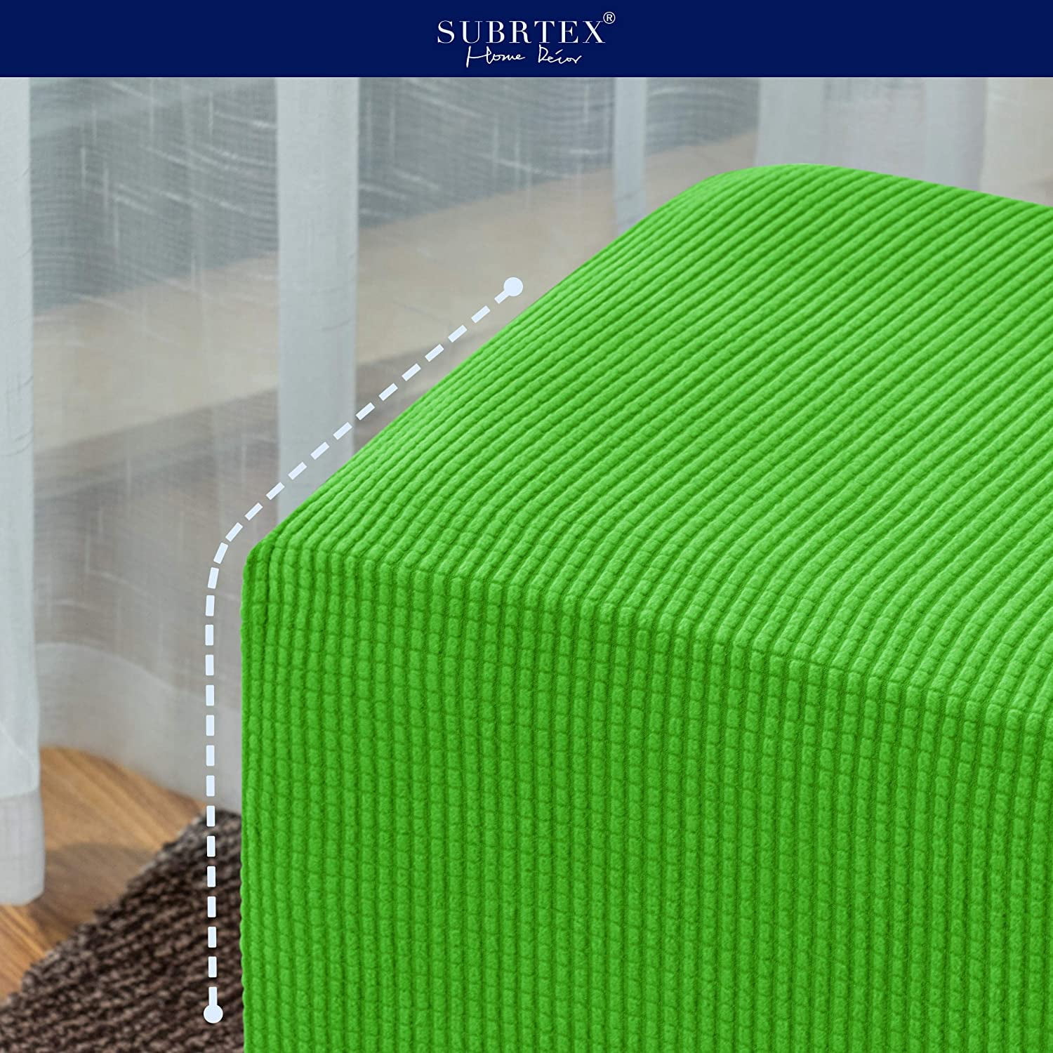 Subrtex Stretch Textured Grid Oversized Ottoman Slipcover, Grass Green