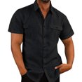 thumbnail image 4 of Camisa casual negra XXL para hombre, de manga corta, con dos bolsillos, color puro, transpirable, para el trabajo diario o fiestas, 4 of 6
