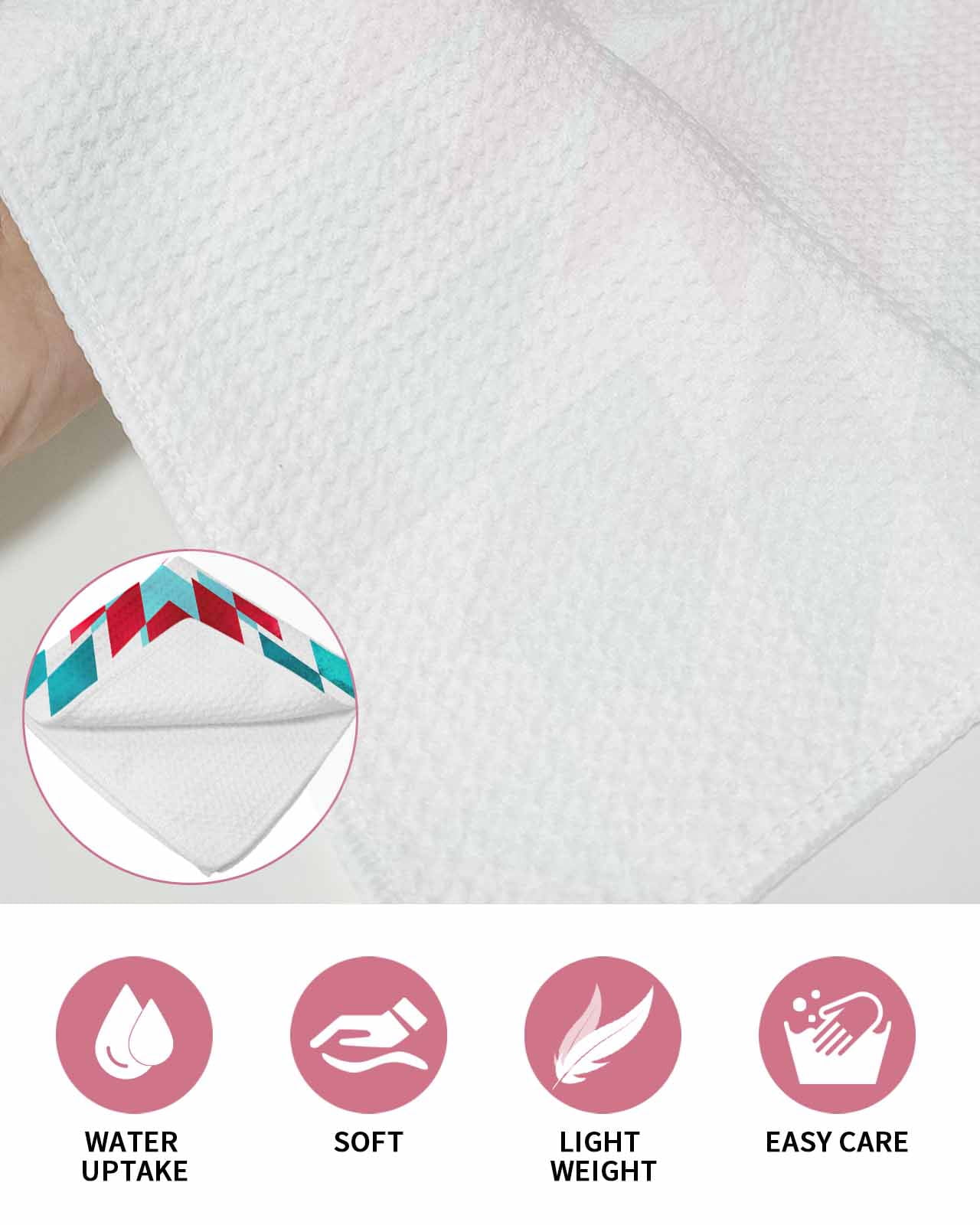 Red Turquoise Boho Kitchen Dish Towels for Drying Dishes Set of 2, Ethnic Tribal Aztec Abstract Geometric Waffle Weave Microfiber Terry Hand Tea Bathroom Towels Quick Dry & Absorbent Towel 15.7x23.6