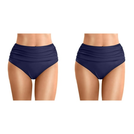 Rinsvye 2 Pcs Women Plus Size High Waist Bikini Bottoms Swim Briefs Beach Shorts Ruched Junior Bathing Suits Shorts Bottom High Cut Swim Bottom Full Coverage Swimsuit Bottom Sports Yoga Shorts Swimb