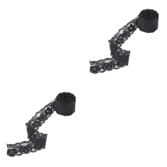 2pcs 5 Yards Stretch Flower Lace DIY Trims Clothes Sewing Craft DIY Dress (Black)