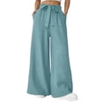 thumbnail image 2 of LEKWK Wide Leg Pants Woman High Waisted Drawstring Casual Pants with Pockets Loose Fit Comfy Palazzo Pants Spring Summer Fashion Outfits, 2 of 5