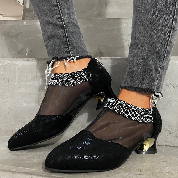 Zapatos casuales cómodos de empalme de punta estrecha para mujer Zapatos cómodos de tacón alto ahuecados solos Wmkox8yii shkj523