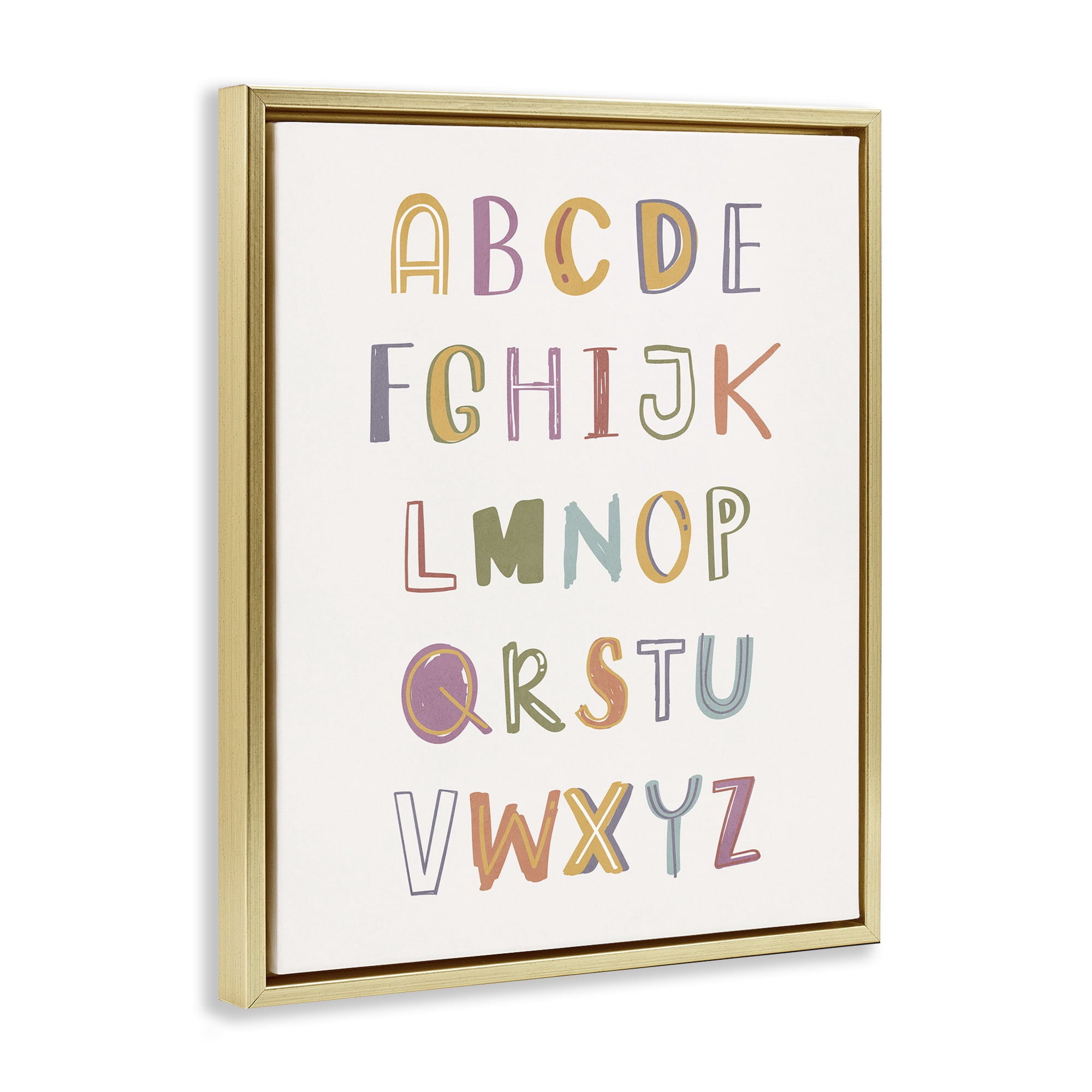 Stupell Industries Soft Doodle Alphabet Education Painting Gold Floater Framed Canvas Art Print Wall Art, 25 x 31