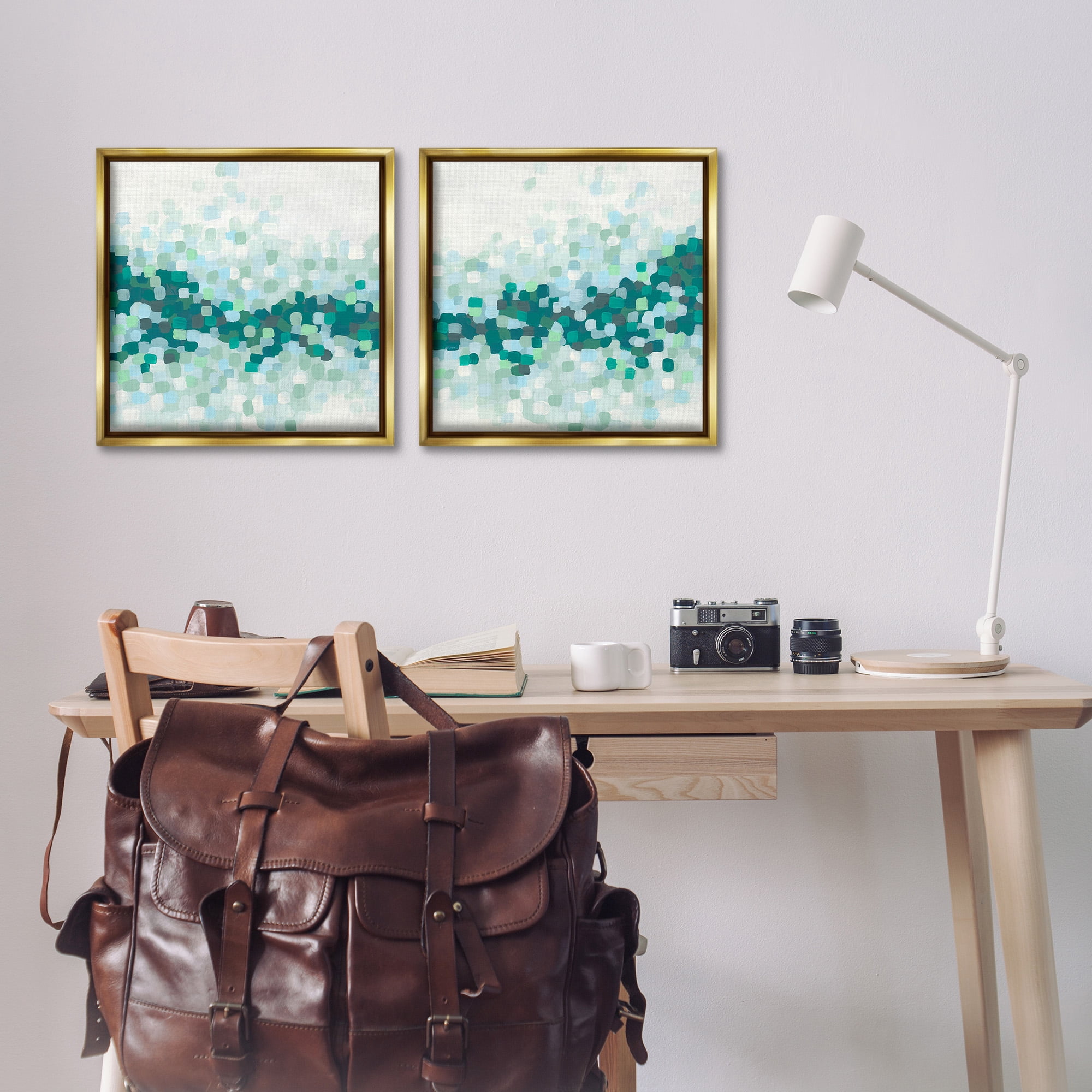 Stupell Industries Abstract Speckled Horizon Abstract Painting Gold Floater Framed Canvas Art Print Wall Art, 18 x 18, Set of 2
