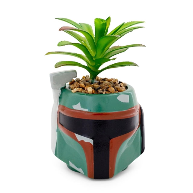 Casco de cerámica con diseño de Boba Fett de Star Wars con suculentas