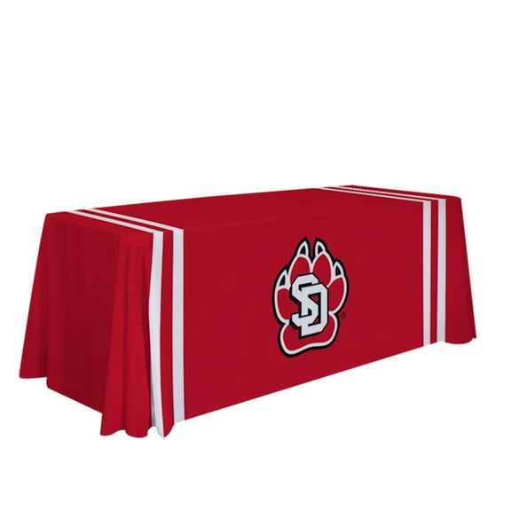 South Dakota Coyotes 6' College Sports Printed Table Throw - NCAA Licensed - Polyester Draped - School Tablecloth (Red, White)