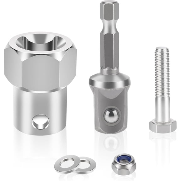 Stainless Steel Trailer Jack Adapter, Crank Handle Power Drill Adapter, Fit for Top Wind Trailer Jack Grips,1/2 inch Socket Adapter Included (Silver, a Set of Accessories)