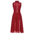 thumbnail image 3 of RUNQHUI Women Lyrical Dance Costume Mock Neck Dance Dress Leotard Morden Contemporary Ballet Burgundy XL, 3 of 7