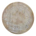 thumbnail image 3 of Accent Side Table- 24 Inch Round Top- Mango Wood Floral Cut Out Carved Motifs, 3 of 7