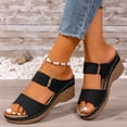 thumbnail image 5 of Black Ladies Peep Toe Slides With A Stable Wedge Heel And Cushioned Footbed For Wear, 5 of 9