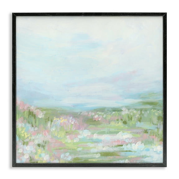 Stupell Industries Pastel Flower Field Landscape & Nature Painting Black Framed Art Print Wall Art, 12 x 12