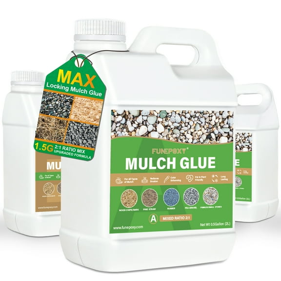 FUNEPOXY 2:1 Mixing Ratio 192oz Mulch Glue for Landscaping, Ready to Use Fast-Dry Non-Toxic, Strong Mulch Gravel Glue, Rock Glue, Mulch Glue for Garden, Mulch Glue Binder,