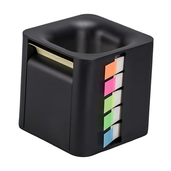 BESTSKY 5 in 1 Sticky Note Holder Dispenser Sticky Index Tabs Desk Organizer Reusable Paper Clip Holder for Office Teachers Memo Home Black