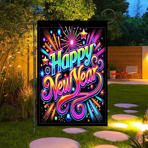 Hyknon Home Decor Happy New Year Outdoor Flag Grommets Fade Outside Porch Garden Home Decor Home Decor